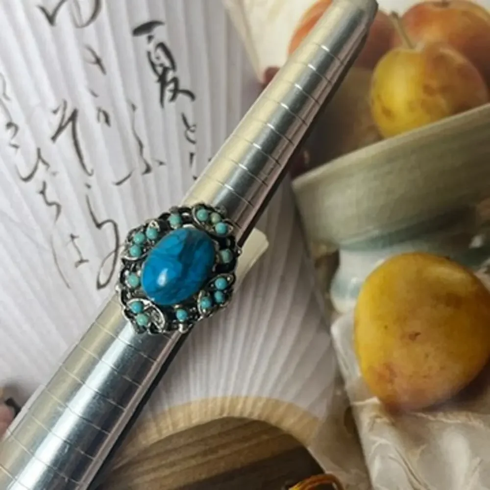 Vintage Silver Tone and Blue Stone Cocktail Ring
